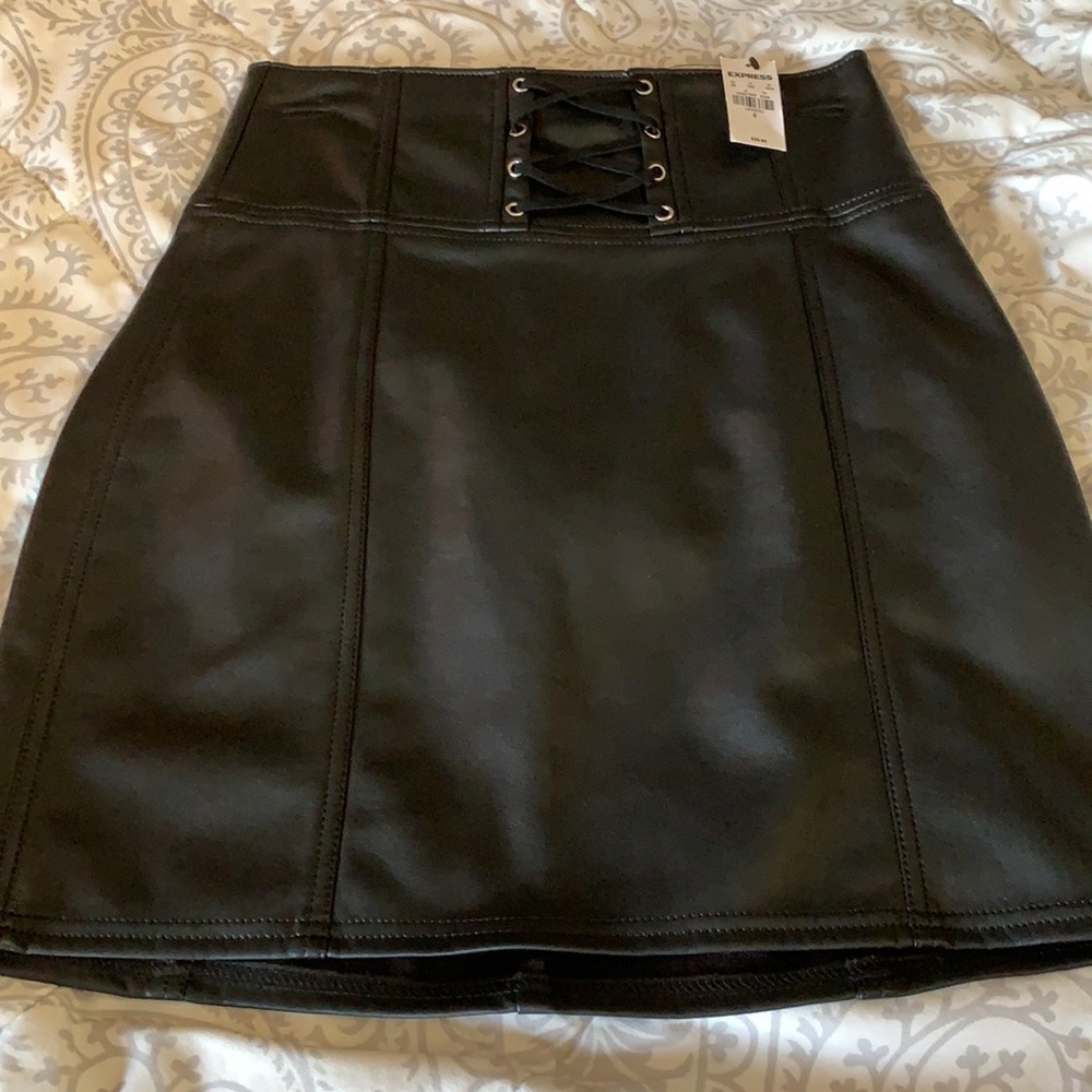 Express black faux leather skirt with tie